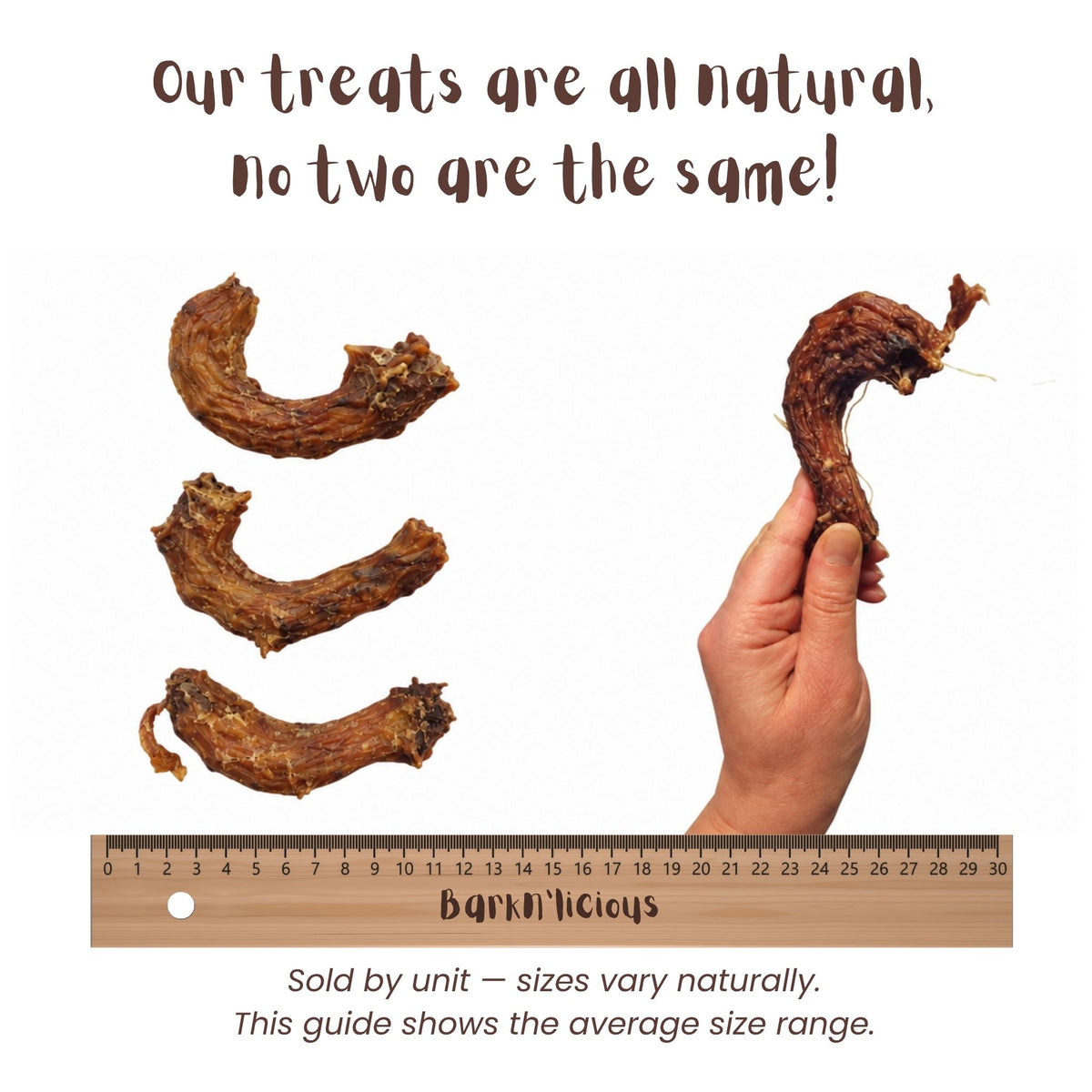Air Dried Chicken Neck For Dogs Size Guide- Barkn'licious Dog Treats