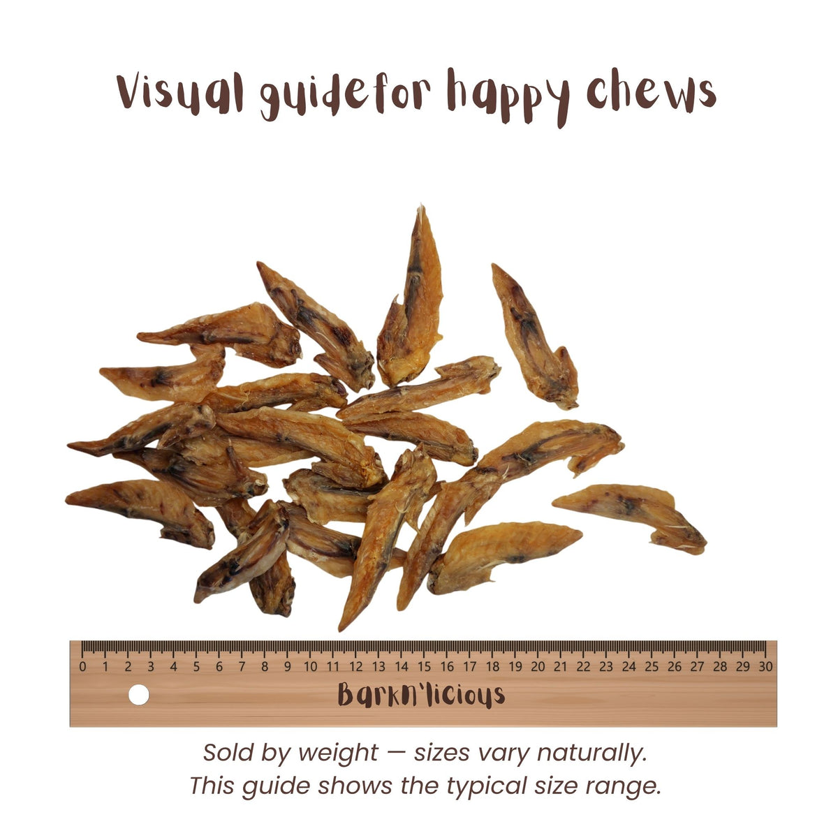 Air Dried Chicken Wing Tip For Dogs Size Guide- Barkn'licious Dog Treats