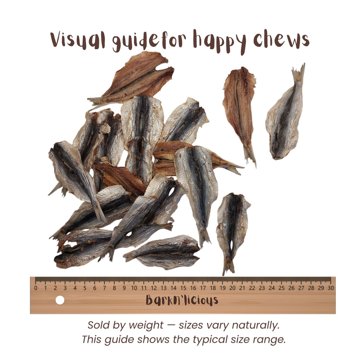 Air Dried Sardine Treats For Dogs Size Guide- Barkn'licious Dog Treats
